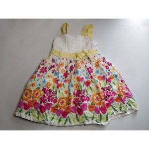 Greendog Girls Floral Sundress 3T White Yellow Pink Orange Cotton Button Back